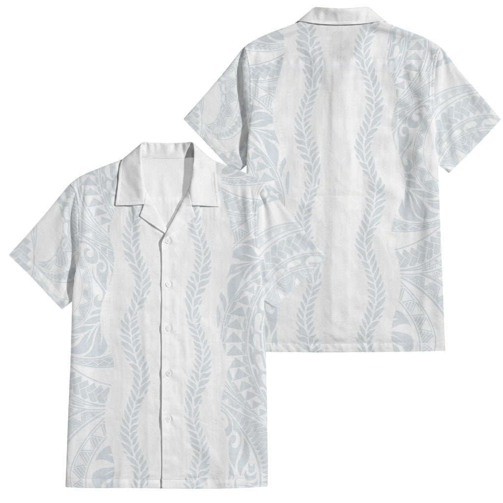 Samoa Lotu Tamaiti Family Matching Summer Maxi Dress and Hawaiian Shirt Teuila With Tribal Motifs LT05 Dad's Shirt - Short Sleeve White - Polynesian Pride