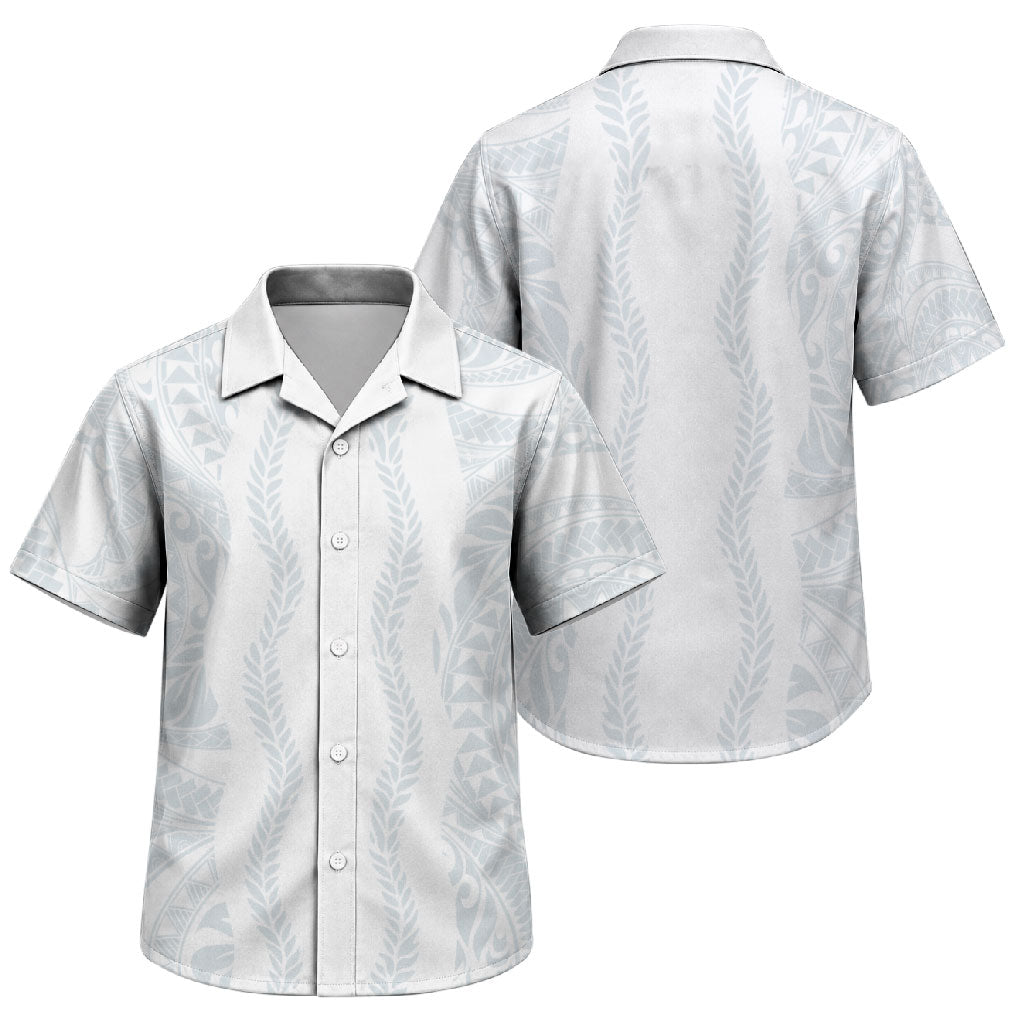Samoa Lotu Tamaiti Family Matching Summer Maxi Dress and Hawaiian Shirt Teuila With Tribal Motifs LT05 Son's Shirt White - Polynesian Pride