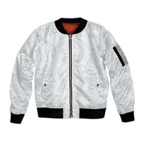 Samoa Lotu Tamaiti Sleeve Zip Bomber Jacket Teuila With Tribal Motifs LT05 Unisex White - Polynesian Pride