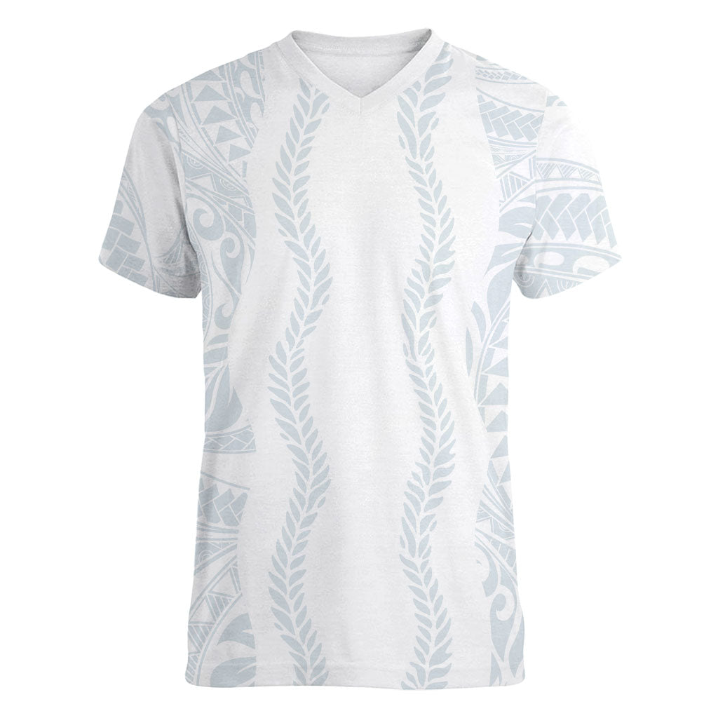 Samoa Lotu Tamaiti Women V-Neck T-Shirt Teuila With Tribal Motifs LT05 Female White - Polynesian Pride
