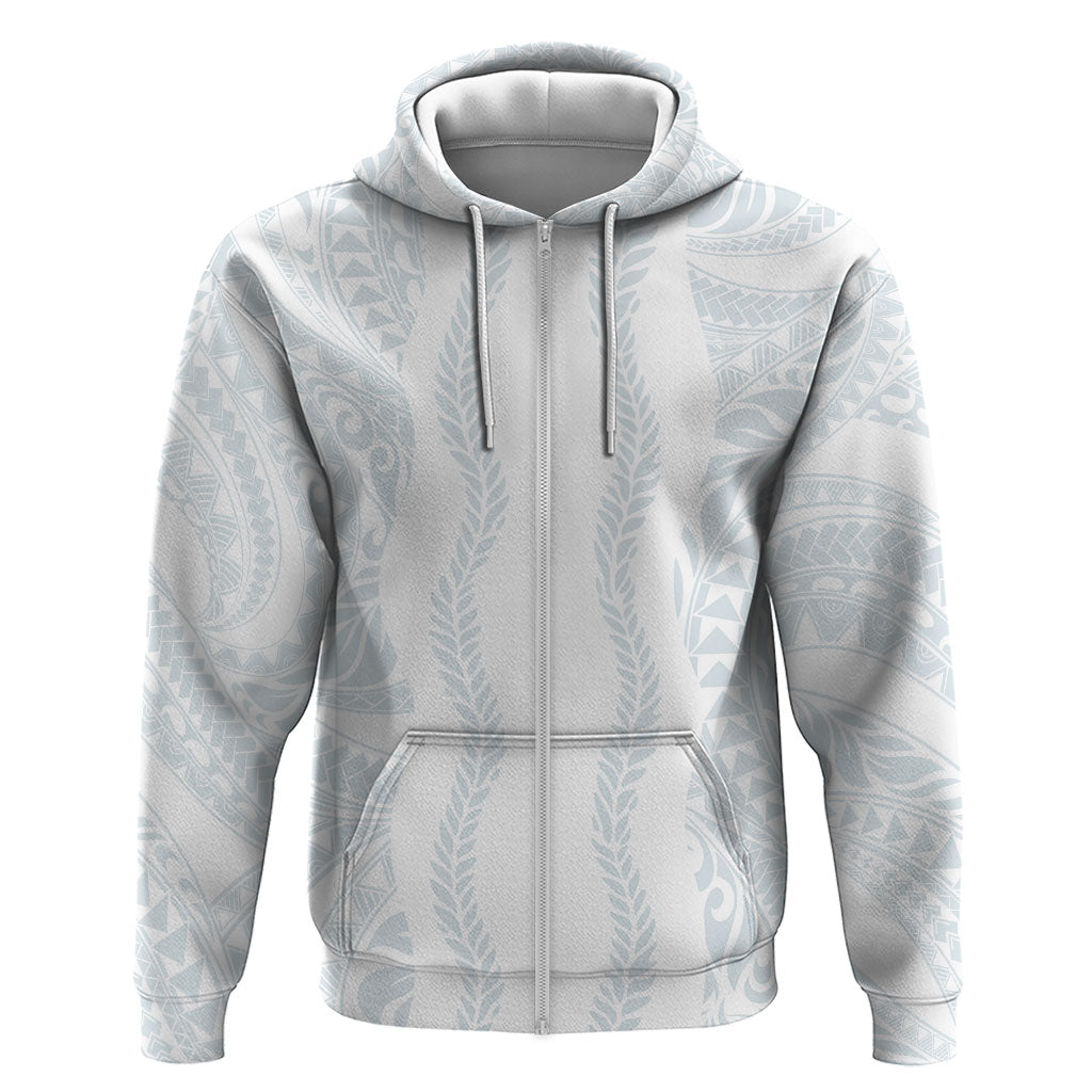 Samoa Lotu Tamaiti Zip Hoodie Teuila With Tribal Motifs LT05 Zip Hoodie White - Polynesian Pride