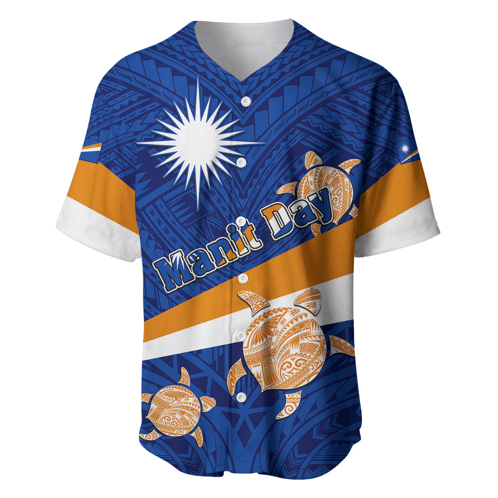 Personalized Marshall Islands Baseball Jersey Manit Day Coat Of Arms With Polynesian Turtle LT05 Blue - Polynesian Pride