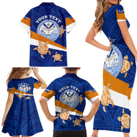 Personalized Marshall Islands Family Matching Short Sleeve Bodycon Dress and Hawaiian Shirt Manit Day Coat Of Arms With Polynesian Turtle LT05 - Polynesian Pride