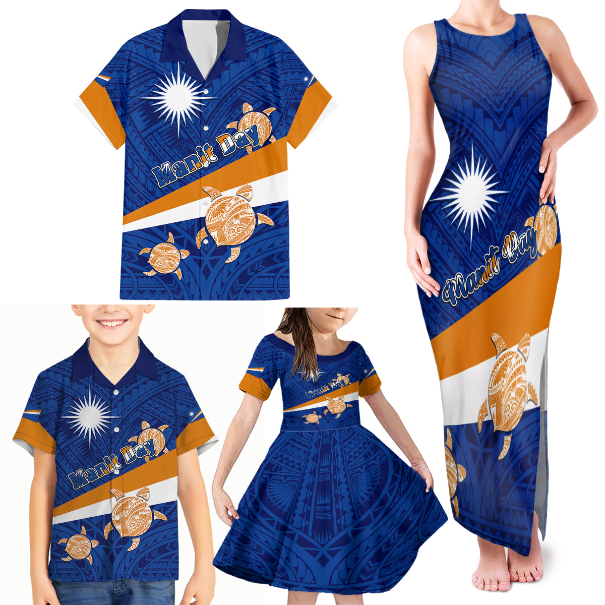 Personalized Marshall Islands Family Matching Tank Maxi Dress and Hawaiian Shirt Manit Day Coat Of Arms With Polynesian Turtle LT05 - Polynesian Pride