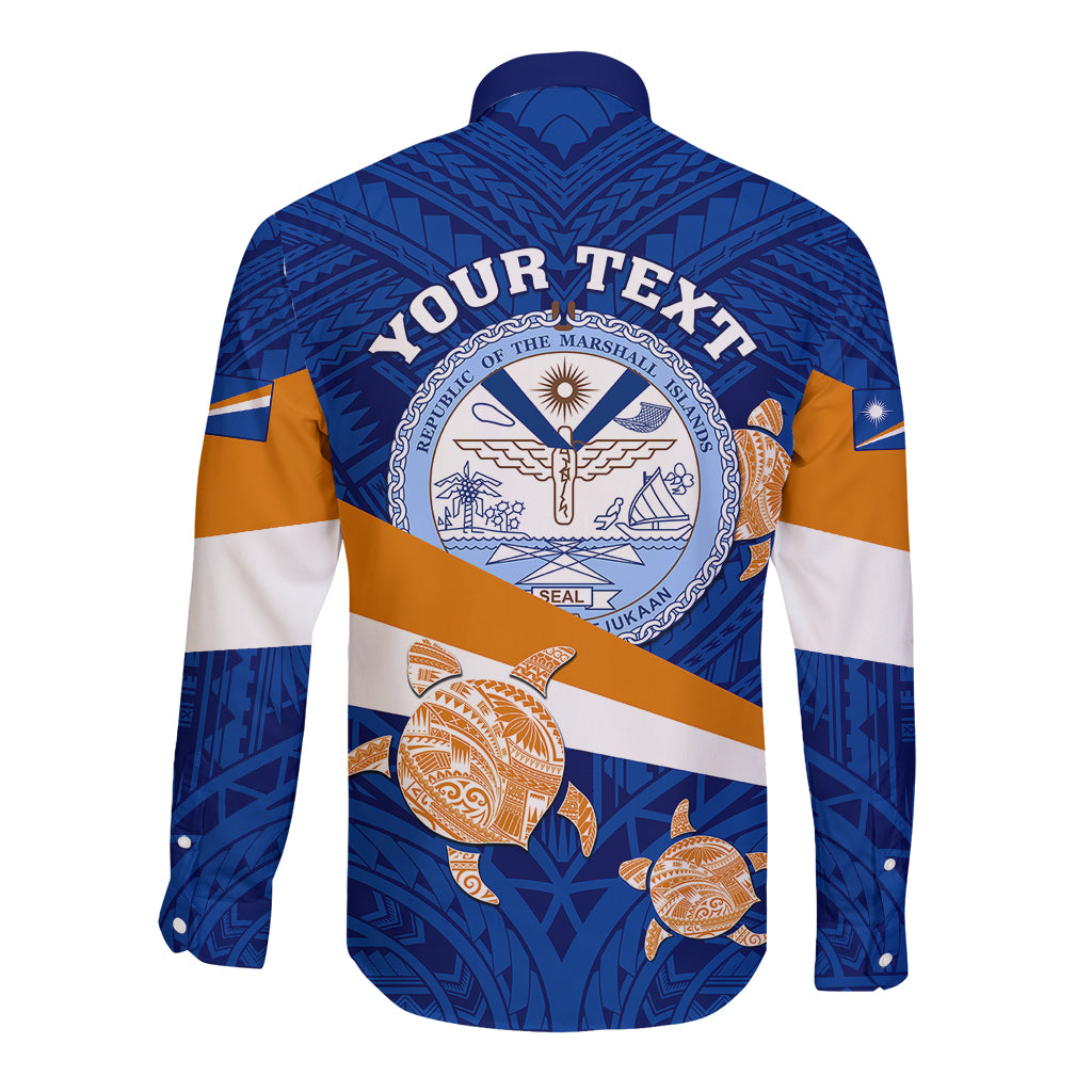 Personalized Marshall Islands Long Sleeve Button Shirt Manit Day Coat Of Arms With Polynesian Turtle LT05 - Polynesian Pride