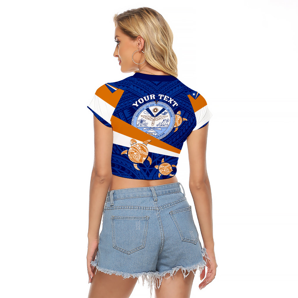Personalized Marshall Islands Raglan Cropped T Shirt Manit Day Coat Of Arms With Polynesian Turtle LT05 - Polynesian Pride