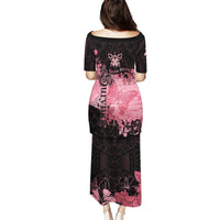 Breast Cancer Family Matching Puletasi Dress and Hawaiian Shirt Survivor Polynesian Ribbon Butterfly LT05 - Polynesian Pride