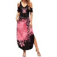 Breast Cancer Family Matching Summer Maxi Dress and Hawaiian Shirt Survivor Polynesian Ribbon Butterfly LT05 Mom's Dress Pink - Polynesian Pride