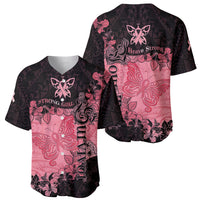 Personalized Breast Cancer Baseball Jersey Survivor Polynesian Ribbon Butterfly LT05 - Polynesian Pride