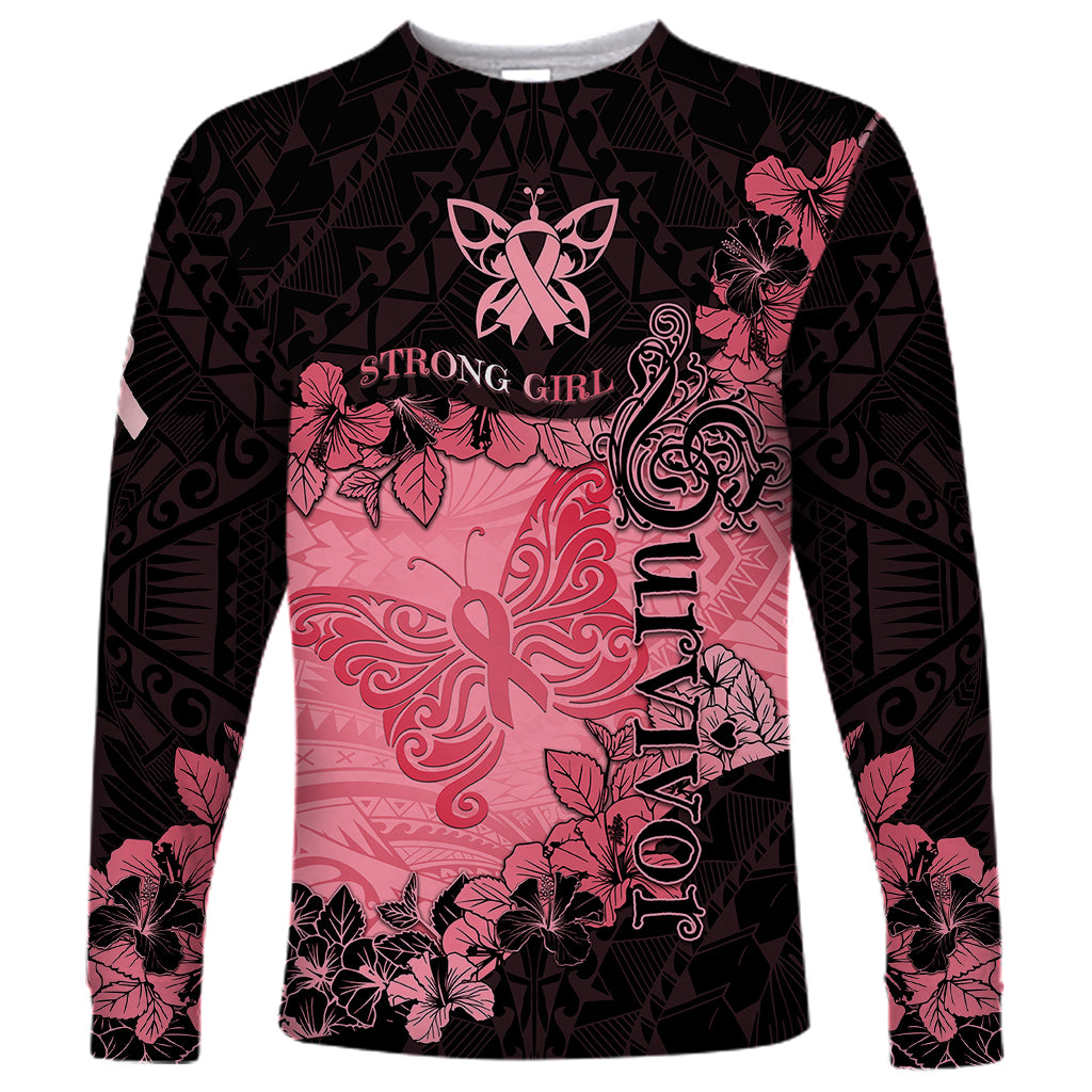 Personalized Breast Cancer Long Sleeve Shirt Survivor Polynesian Ribbon Butterfly LT05 Unisex Pink - Polynesian Pride