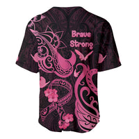 Breast Cancer Awareness Baseball Jersey Ribbon Polynesian Pattern Black Version LT05 - Polynesian Pride