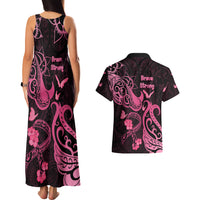 Breast Cancer Awareness Couples Matching Tank Maxi Dress and Hawaiian Shirt Ribbon Polynesian Pattern Black Version LT05 - Polynesian Pride