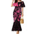 Breast Cancer Awareness Family Matching Mermaid Dress and Hawaiian Shirt Ribbon Polynesian Pattern Black Version LT05 Mom's Dress Black - Polynesian Pride