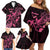 Breast Cancer Awareness Family Matching Off Shoulder Short Dress and Hawaiian Shirt Ribbon Polynesian Pattern Black Version LT05 - Polynesian Pride