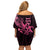 Breast Cancer Awareness Family Matching Off Shoulder Short Dress and Hawaiian Shirt Ribbon Polynesian Pattern Black Version LT05 - Polynesian Pride