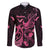 Breast Cancer Awareness Family Matching Puletasi Dress and Hawaiian Shirt Ribbon Polynesian Pattern Black Version LT05 Dad's Shirt - Long Sleeve Black - Polynesian Pride