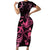 Breast Cancer Awareness Family Matching Short Sleeve Bodycon Dress and Hawaiian Shirt Ribbon Polynesian Pattern Black Version LT05 Mom's Dress Black - Polynesian Pride