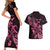 Personalized Breast Cancer Awareness Couples Matching Short Sleeve Bodycon Dress and Hawaiian Shirt Ribbon Polynesian Pattern Black Version LT05 - Polynesian Pride