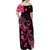 Personalized Breast Cancer Awareness Family Matching Off Shoulder Maxi Dress and Hawaiian Shirt Ribbon Polynesian Pattern Black Version LT05 - Polynesian Pride