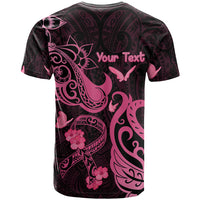 Personalized Breast Cancer Awareness T Shirt Ribbon Polynesian Pattern Black Version LT05 - Polynesian Pride