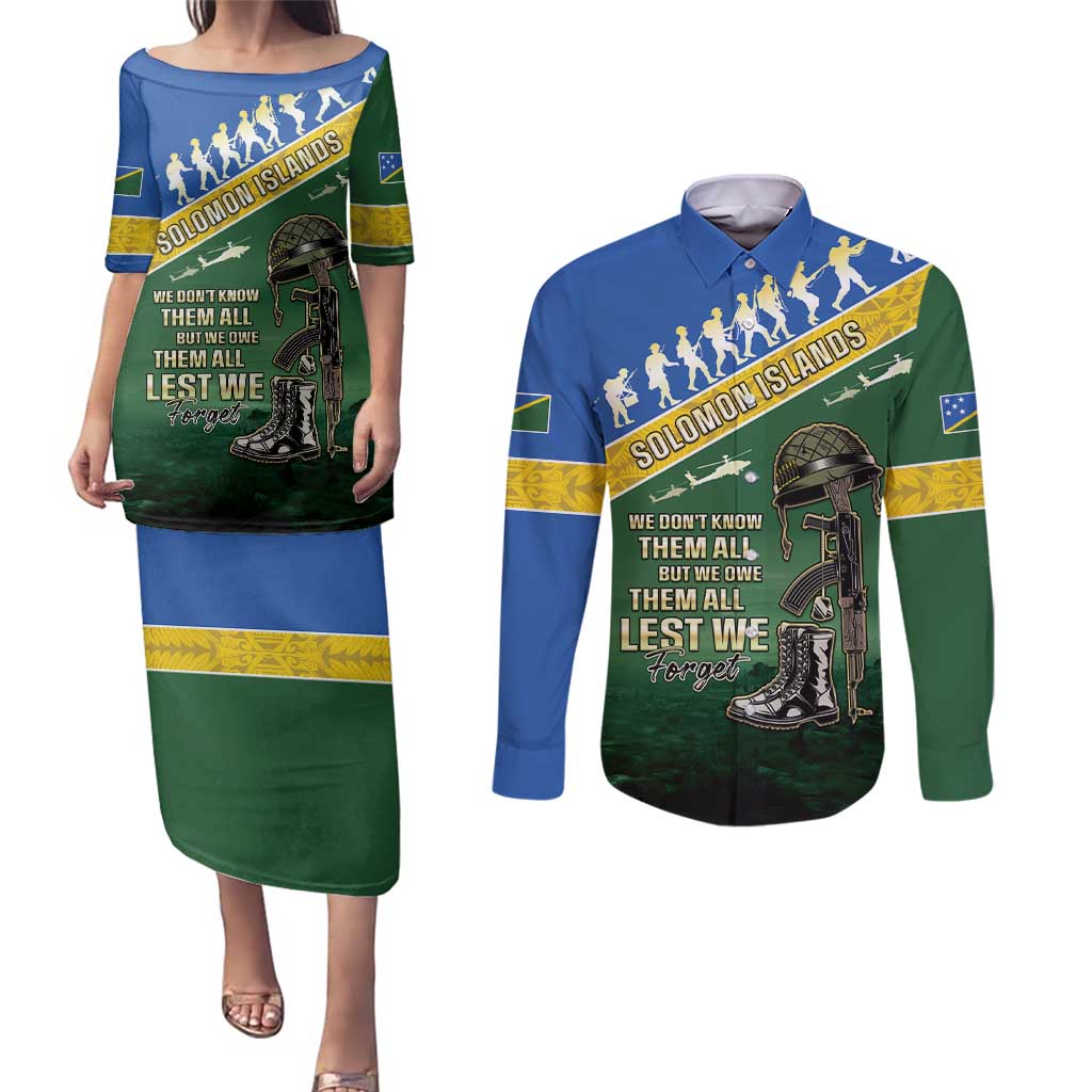 Solomon Islands Remembrance Day Couples Matching Puletasi and Long Sleeve Button Shirt Lest We Forget