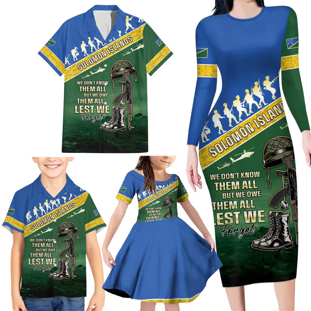 Solomon Islands Remembrance Day Family Matching Long Sleeve Bodycon Dress and Hawaiian Shirt Lest We Forget