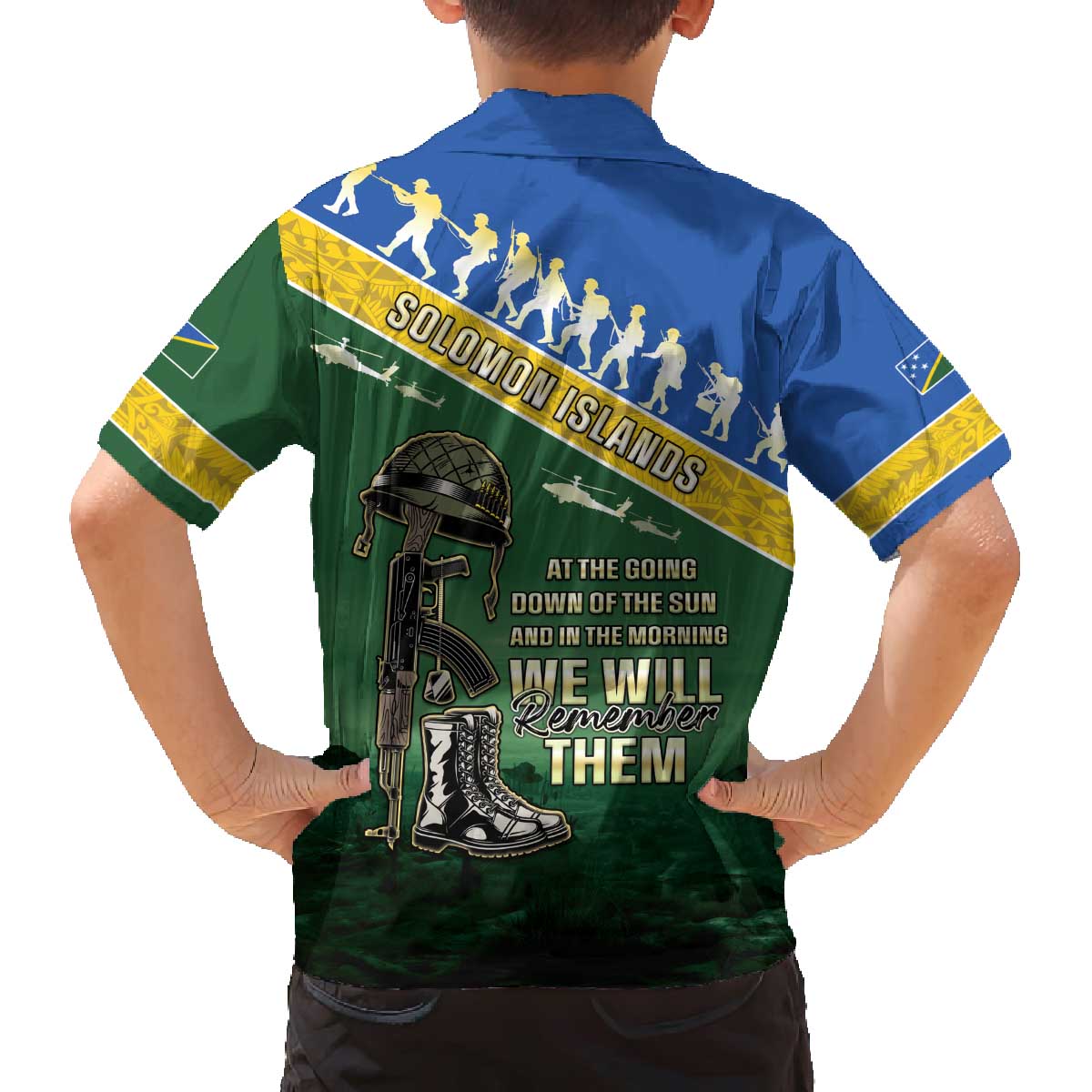 Solomon Islands Remembrance Day Family Matching Off The Shoulder Long Sleeve Dress and Hawaiian Shirt Lest We Forget