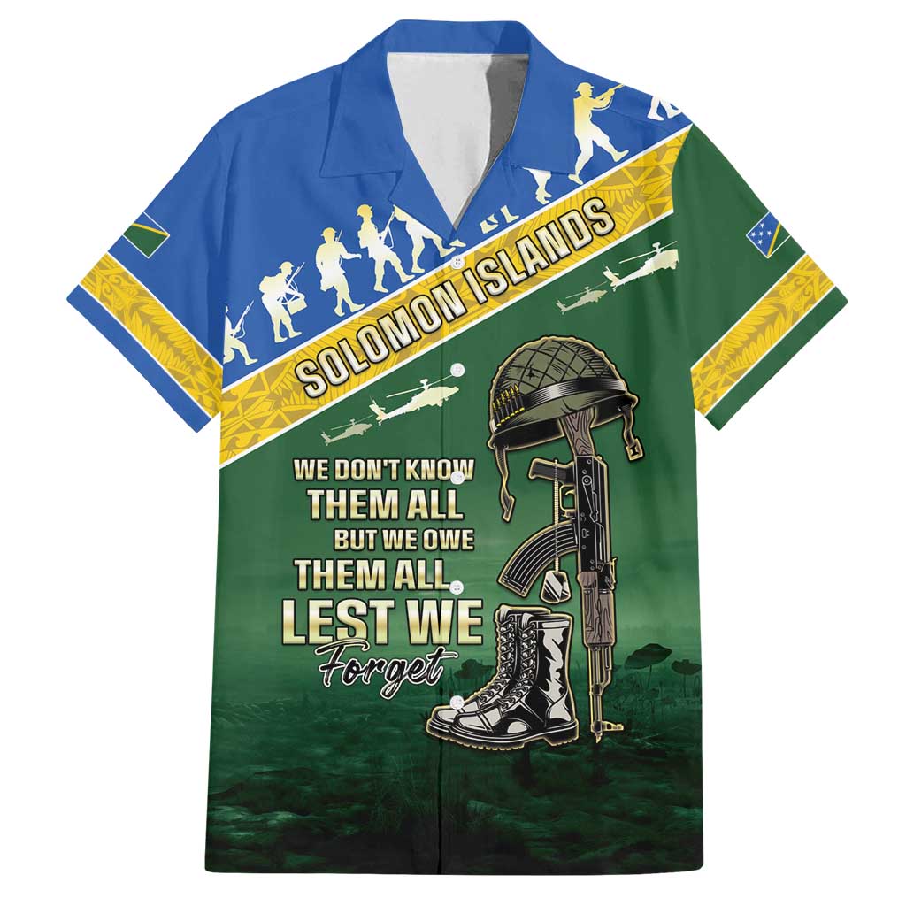 Solomon Islands Remembrance Day Family Matching Off Shoulder Maxi Dress and Hawaiian Shirt Lest We Forget