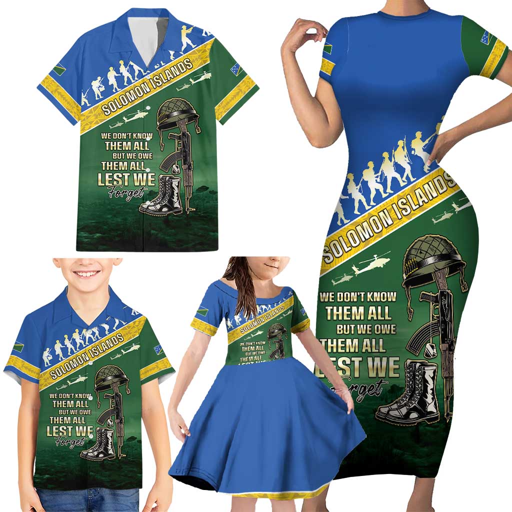 Solomon Islands Remembrance Day Family Matching Short Sleeve Bodycon Dress and Hawaiian Shirt Lest We Forget