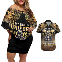Polynesia Veterans Day Couples Matching Off Shoulder Short Dress and Hawaiian Shirt Thank You Veterans Polynesian Pattern LT05 Gold - Polynesian Pride
