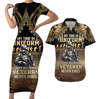 Polynesia Veterans Day Couples Matching Short Sleeve Bodycon Dress and Hawaiian Shirt Thank You Veterans Polynesian Pattern LT05 Gold - Polynesian Pride