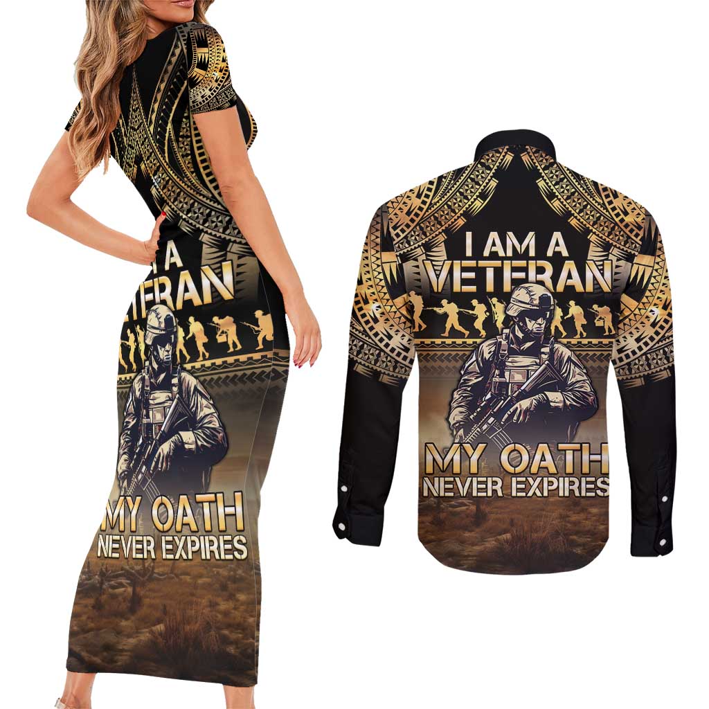 Polynesia Veterans Day Couples Matching Short Sleeve Bodycon Dress and Long Sleeve Button Shirt Thank You Veterans Polynesian Pattern LT05 - Polynesian Pride