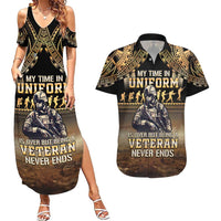Polynesia Veterans Day Couples Matching Summer Maxi Dress and Hawaiian Shirt Thank You Veterans Polynesian Pattern LT05 Gold - Polynesian Pride