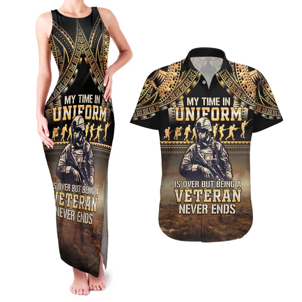 Polynesia Veterans Day Couples Matching Tank Maxi Dress and Hawaiian Shirt Thank You Veterans Polynesian Pattern LT05 Gold - Polynesian Pride