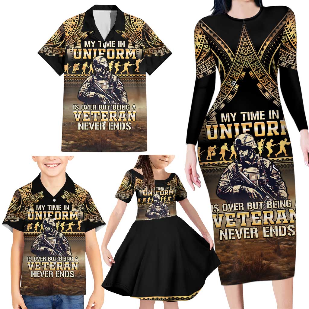 Polynesia Veterans Day Family Matching Long Sleeve Bodycon Dress and Hawaiian Shirt Thank You Veterans Polynesian Pattern