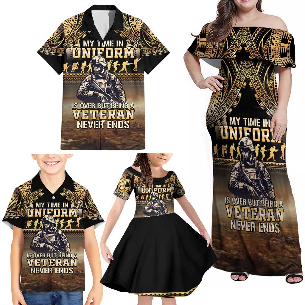 Polynesia Veterans Day Family Matching Off Shoulder Maxi Dress and Hawaiian Shirt Thank You Veterans Polynesian Pattern LT05 - Polynesian Pride