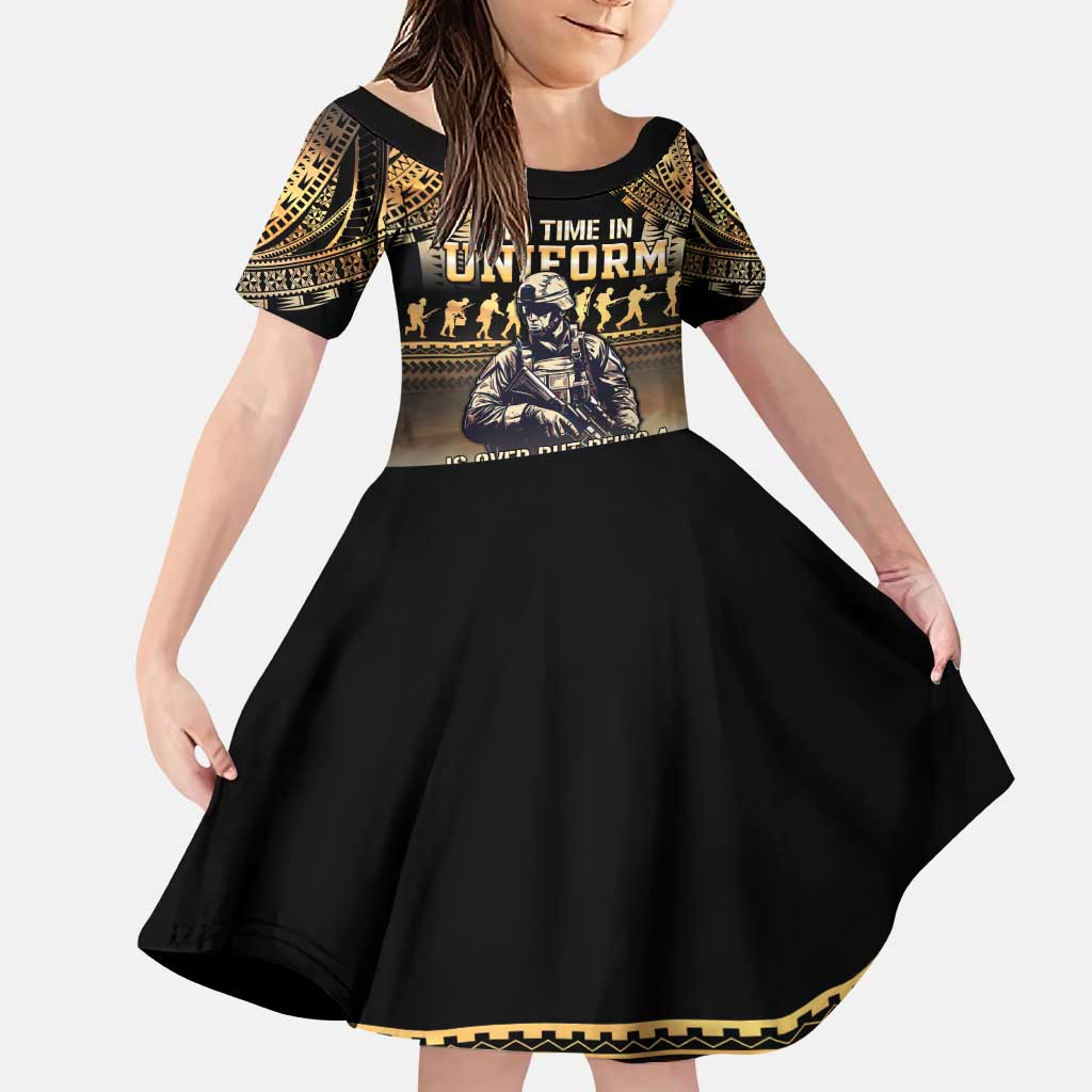 Polynesia Veterans Day Family Matching Puletasi and Hawaiian Shirt Thank You Veterans Polynesian Pattern LT05 Daughter's Dress Gold - Polynesian Pride