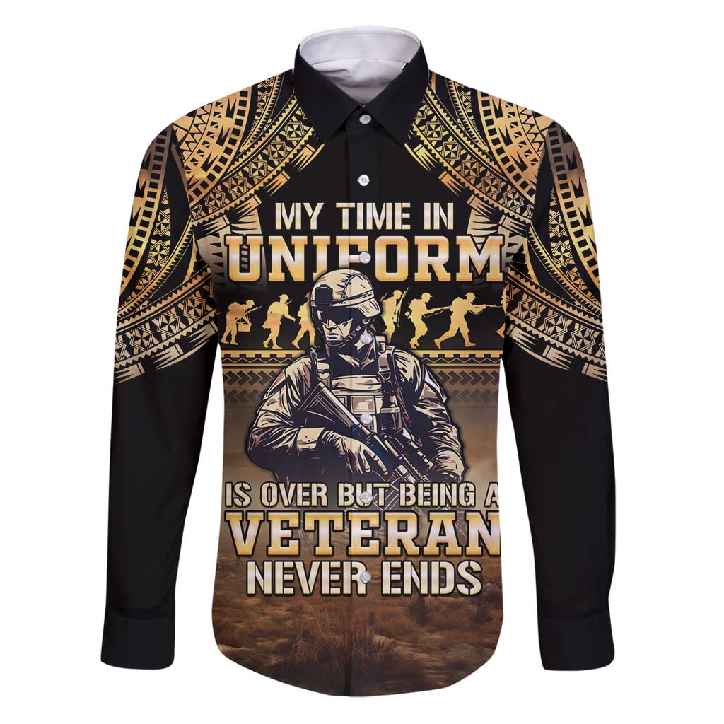 Polynesia Veterans Day Family Matching Puletasi and Hawaiian Shirt Thank You Veterans Polynesian Pattern LT05 Dad's Shirt - Long Sleeve Gold - Polynesian Pride