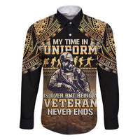Polynesia Veterans Day Family Matching Puletasi and Hawaiian Shirt Thank You Veterans Polynesian Pattern LT05 Dad's Shirt - Long Sleeve Gold - Polynesian Pride