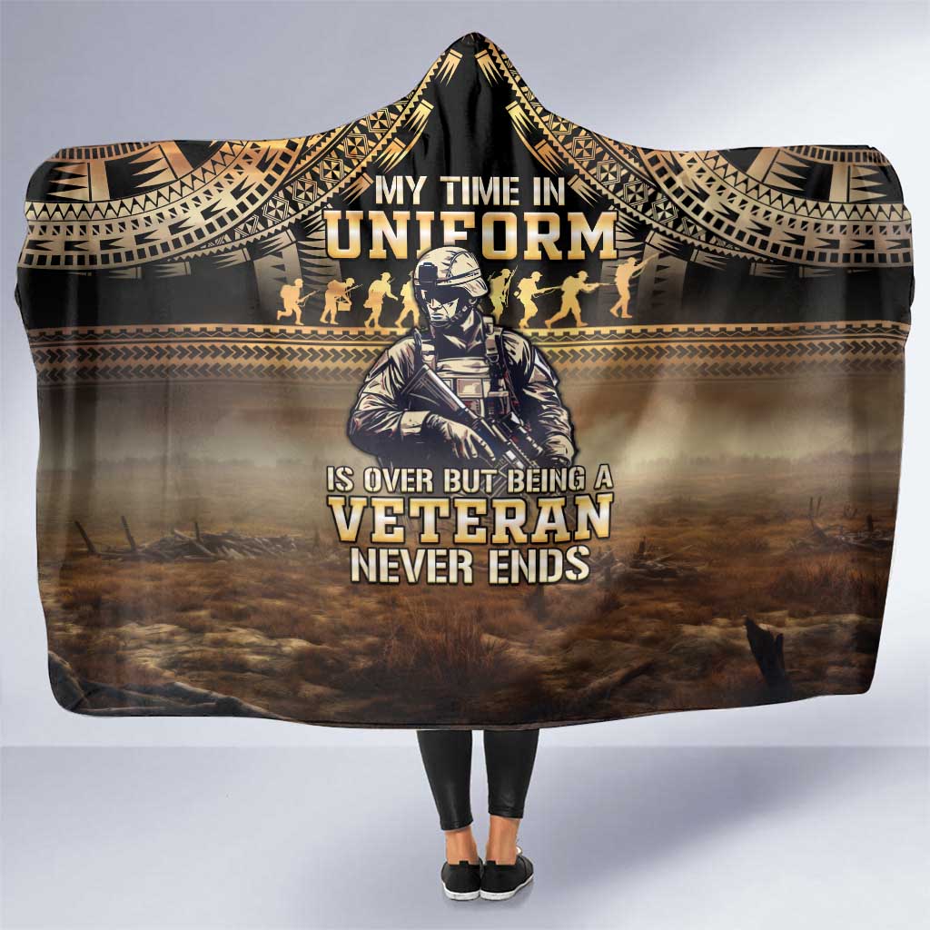 Polynesia Veterans Day Hooded Blanket Thank You Veterans Polynesian Pattern LT05 One Size Gold - Polynesian Pride