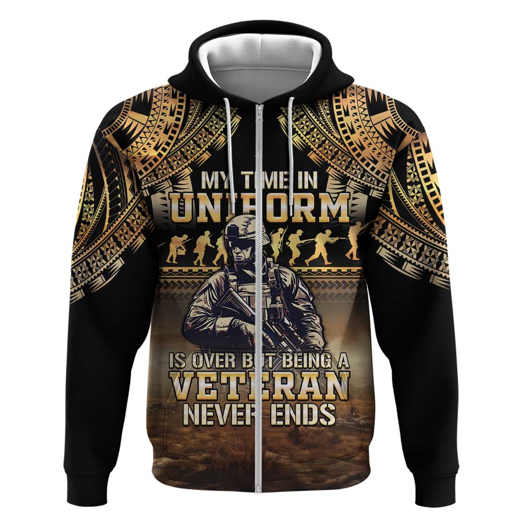 Polynesia Veterans Day Hoodie Thank You Veterans Polynesian Pattern LT05 Zip Hoodie Gold - Polynesian Pride