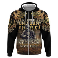 Polynesia Veterans Day Hoodie Thank You Veterans Polynesian Pattern LT05 Zip Hoodie Gold - Polynesian Pride
