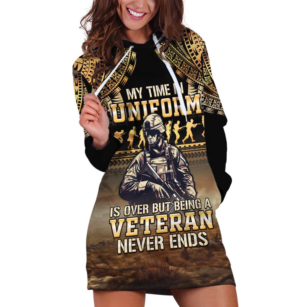 Polynesia Veterans Day Hoodie Dress Thank You Veterans Polynesian Pattern LT05 Gold - Polynesian Pride