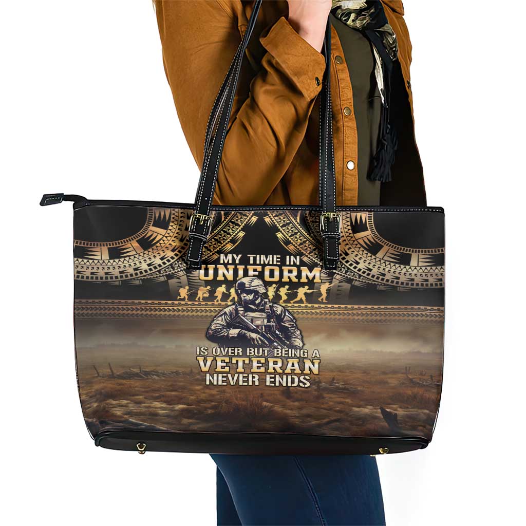 Polynesia Veterans Day Leather Tote Bag Thank You Veterans Polynesian Pattern LT05 - Polynesian Pride
