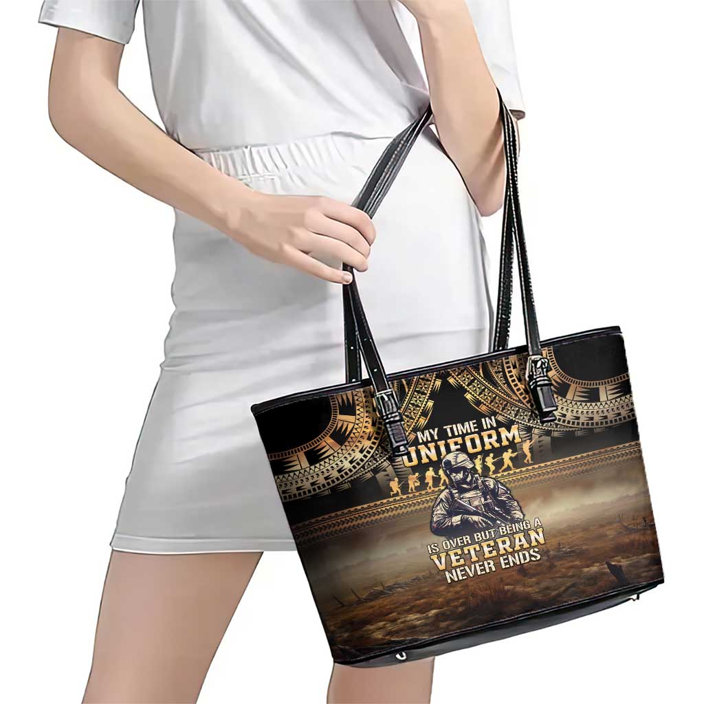 Polynesia Veterans Day Leather Tote Bag Thank You Veterans Polynesian Pattern LT05 - Polynesian Pride