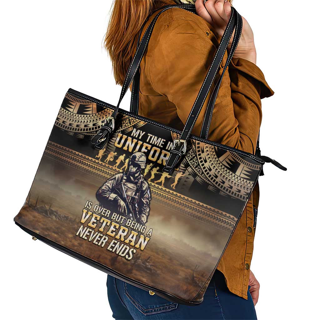 Polynesia Veterans Day Leather Tote Bag Thank You Veterans Polynesian Pattern LT05 - Polynesian Pride