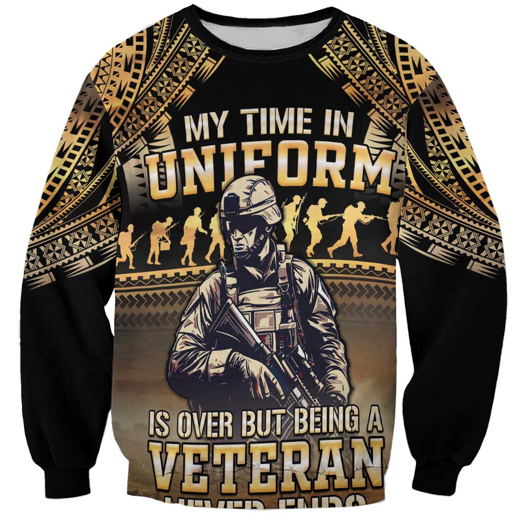 Polynesia Veterans Day Sweatshirt Thank You Veterans Polynesian Pattern LT05 Unisex Gold - Polynesian Pride