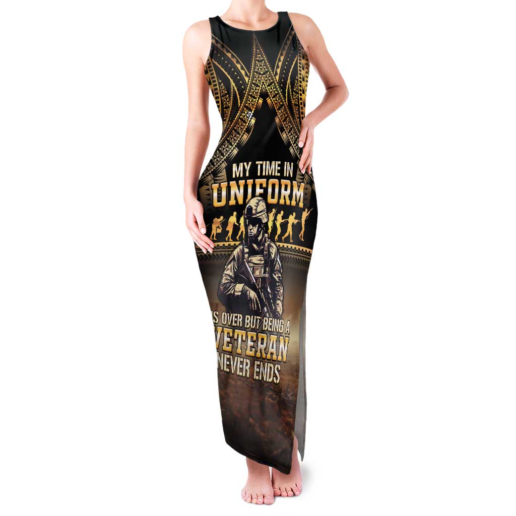Polynesia Veterans Day Tank Maxi Dress Thank You Veterans Polynesian Pattern LT05 Women Gold - Polynesian Pride