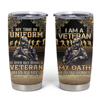 Polynesia Veterans Day Tumbler Cup Thank You Veterans Polynesian Pattern LT05 Gold - Polynesian Pride