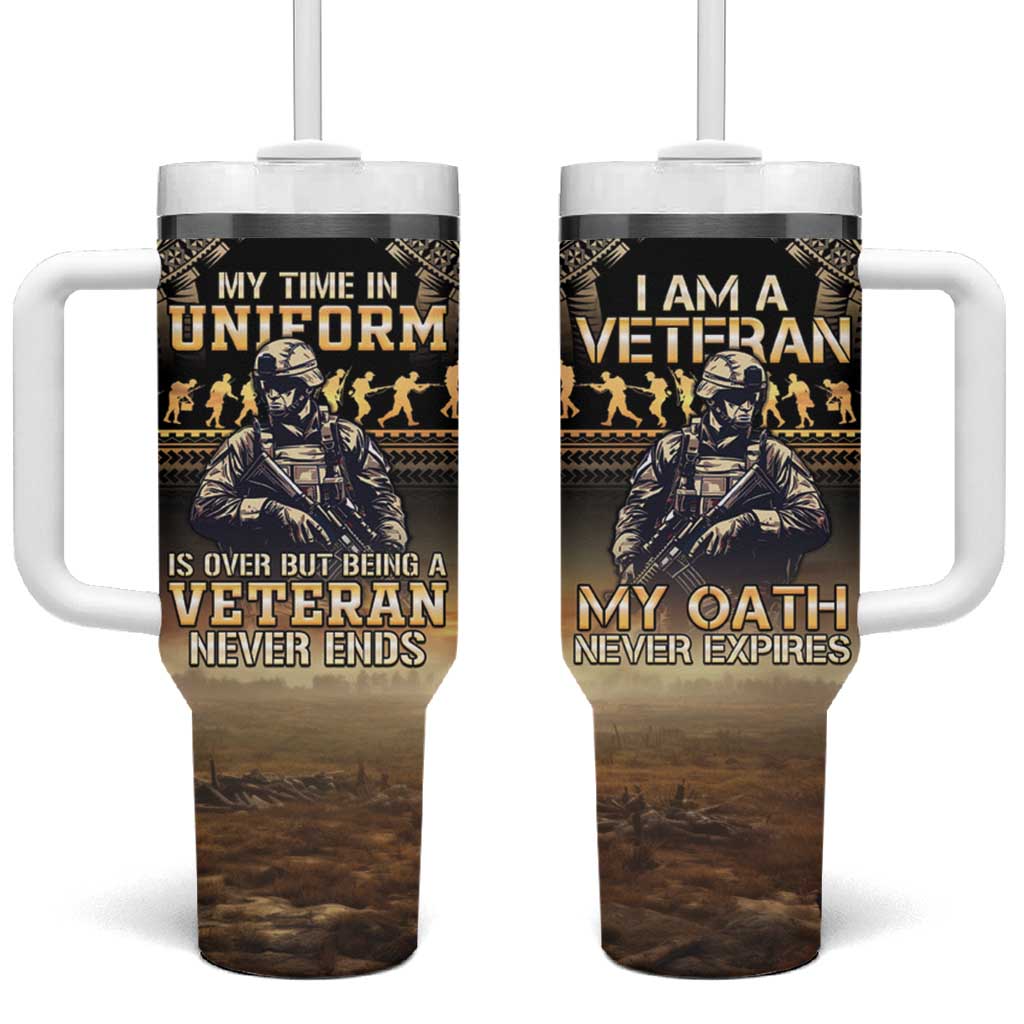 Polynesia Veterans Day Tumbler With Handle Thank You Veterans Polynesian Pattern